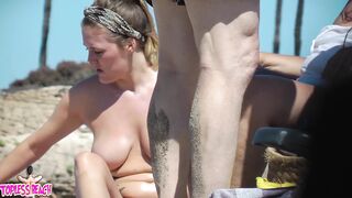 Juicy Nudist Girl Topless showing perfect boobs on nude beach in public 1290