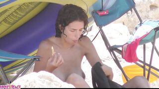 Juicy Nudist Girl Topless showing perfect boobs on nude beach in public 1175