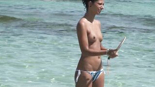 Juicy Nudist Girl Topless showing perfect boobs on nude beach in public 1049