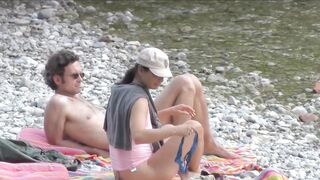 Juicy Nudist Girl Topless showing perfect boobs on nude beach in public 1133