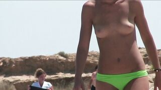 Juicy Nudist Girl Topless showing perfect boobs on nude beach in public 1037