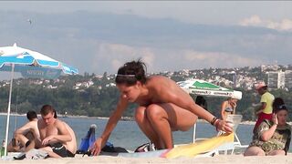 Juicy Nudist Girl Topless showing perfect boobs on nude beach in public 1068