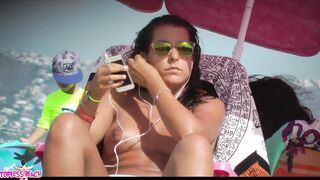 Juicy Nudist Girl Topless showing perfect boobs on nude beach in public 1264