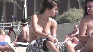 Juicy Nudist Girl Topless showing perfect boobs on nude beach in public 1139