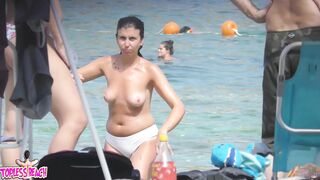Juicy Nudist Girl Topless showing perfect boobs on nude beach in public 1335