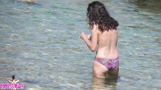 Juicy Nudist Girl Topless showing perfect boobs on nude beach in public 1343