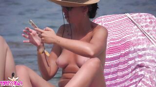 Juicy Nudist Girl Topless showing perfect boobs on nude beach in public 1351