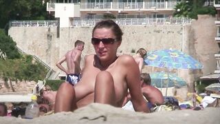 Juicy Nudist Girl Topless showing perfect boobs on nude beach in public 1075