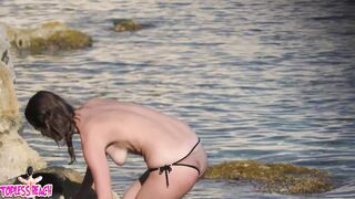 Juicy Nudist Girl Topless showing perfect boobs on nude beach in public 1330