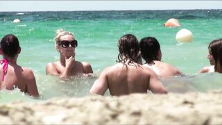 Juicy Nudist Girl Topless showing perfect boobs on nude beach in public 1000