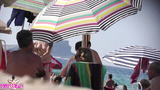 Juicy Nudist Girl Topless showing perfect boobs on nude beach in public 1282