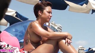 Juicy Nudist Girl Topless showing perfect boobs on nude beach in public 1589