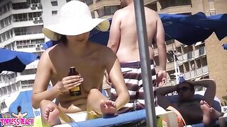 Juicy Nudist Girl Topless showing perfect boobs on nude beach in public 1602