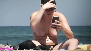 Juicy Nudist Girl Topless showing perfect boobs on nude beach in public 1654