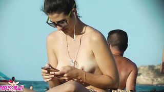 Juicy Nudist Girl Topless showing perfect boobs on nude beach in public 1624