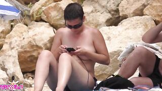 Juicy Nudist Girl Topless showing perfect boobs on nude beach in public 1444