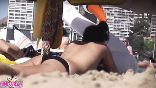 Juicy Nudist Girl Topless showing perfect boobs on nude beach in public 1633