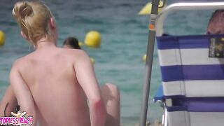 Juicy Nudist Girl Topless showing perfect boobs on nude beach in public 1416