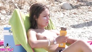 Juicy Nudist Girl Topless showing perfect boobs on nude beach in public 1397