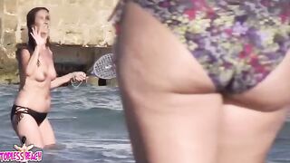 Juicy Nudist Girl Topless showing perfect boobs on nude beach in public 1521