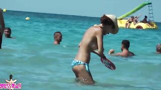 Juicy Nudist Girl Topless showing perfect boobs on nude beach in public 1560