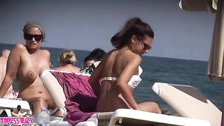 Juicy Nudist Girl Topless showing perfect boobs on nude beach in public 1591