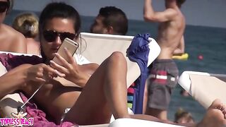 Juicy Nudist Girl Topless showing perfect boobs on nude beach in public 1591