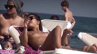 Juicy Nudist Girl Topless showing perfect boobs on nude beach in public 1591