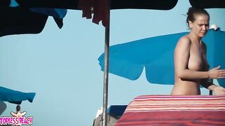 Juicy Nudist Girl Topless showing perfect boobs on nude beach in public 1363