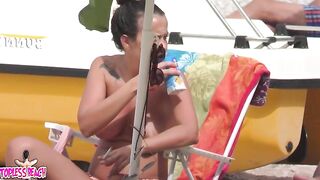 Juicy Nudist Girl Topless showing perfect boobs on nude beach in public 1446