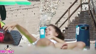 Juicy Nudist Girl Topless showing perfect boobs on nude beach in public 1553