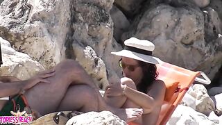 Juicy Nudist Girl Topless showing perfect boobs on nude beach in public 1640