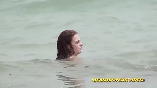 Naturist Babe Nude on Public Beach revealing cunt and tits Voyeurism 445