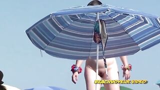 Naturist Babe Nude on Public Beach revealing cunt and tits Voyeurism 488