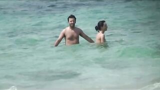 Naturist Babe Nude on Public Beach revealing cunt and tits Voyeurism 430