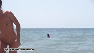 Naturist Babe Nude on Public Beach revealing cunt and tits Voyeurism 615