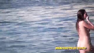 Naturist Babe Nude on Public Beach revealing cunt and tits Voyeurism 456