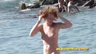 Naturist Babe Nude on Public Beach revealing cunt and tits Voyeurism 465