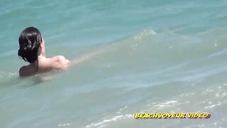 Naturist Babe Nude on Public Beach revealing cunt and tits Voyeurism 504