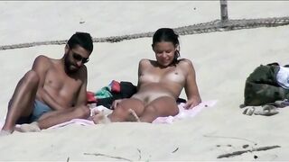 Naturist Babe Nude on Public Beach revealing cunt and tits Voyeurism 435