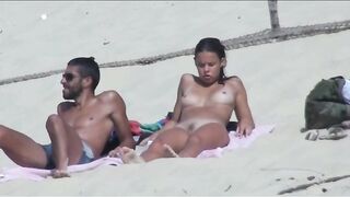 Naturist Babe Nude on Public Beach revealing cunt and tits Voyeurism 435
