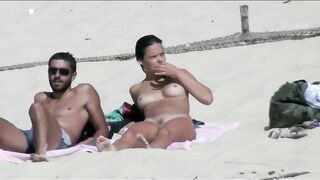 Naturist Babe Nude on Public Beach revealing cunt and tits Voyeurism 435