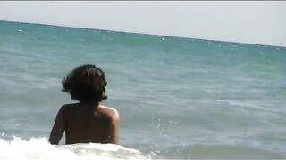 Naturist Babe Nude on Public Beach revealing cunt and tits Voyeurism 1002