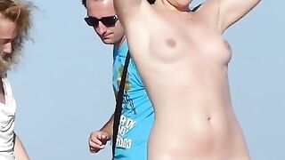Naturist Babe Nude on Public Beach revealing cunt and tits Voyeurism 866
