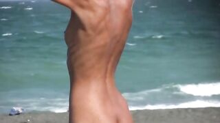 Naturist Babe Nude on Public Beach revealing cunt and tits Voyeurism 1066