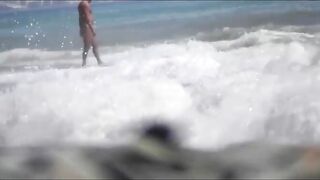 Naturist Babe Nude on Public Beach revealing cunt and tits Voyeurism 974