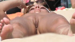 Naturist Babe Nude on Public Beach revealing cunt and tits Voyeurism 1107