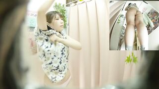 Dual Spy Cams in Fitting Room 1 -Japanese Blonde Girl 's round boobs and upskirt