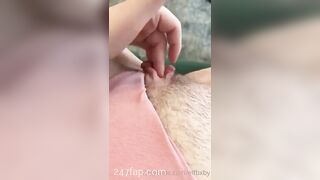 Elfbxby fingering her half shaved slight hairy vagina in the first person view